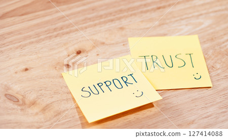 Motivational sticky notes for office support and trust messages for a professional environment Motivational sticky notes for office support and trust messages for a professional environment 127414088