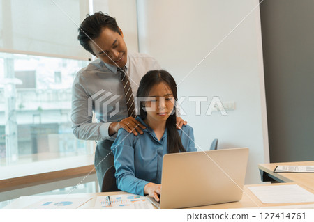 Sexual Harassment Incident Between Boss and Employee in Office Sexual Harassment Incident Between Boss and Employee in Office 127414761