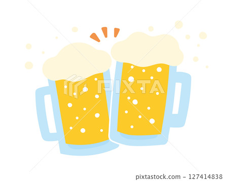 Illustration of a foaming draft beer mug making a toast Illustration of a foaming draft beer mug making a toast 127414838