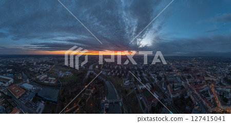 Sunset Blaze Over Hradec Kralove. Pano 127415041