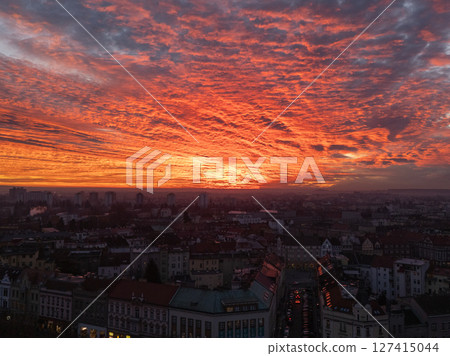 Sunset Blaze Over Hradec Kralove 127415044