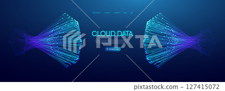 Cloud data flow abstract background. Big Data ai and digital line circle connections. Futuristic tech network for secure iot servers or 3d information space. Neon particle torus system in light 127415072