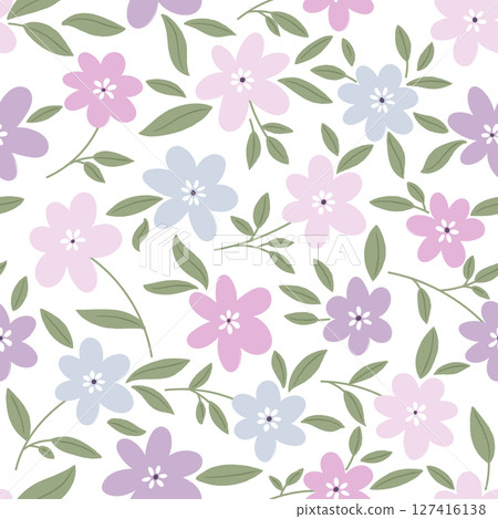 Vector decorative flowers seamless pattern design for fabric, wallpaper or wrapping paper. 127416138