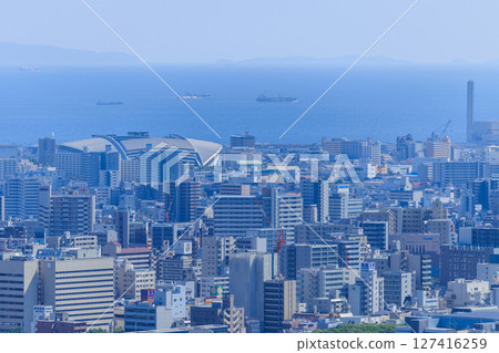 Early summer Kobe cityscape, looking towards Noevir Stadium Kobe (Hyogo-ku, Kobe, Hyogo Prefecture) 127416259