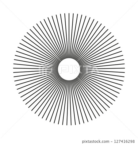 Star sun rays, burst. Spokes grid with radiating stripes. Round radial radiation lines. Circulars lines beams. Abstract geometric shape pattern. 127416298
