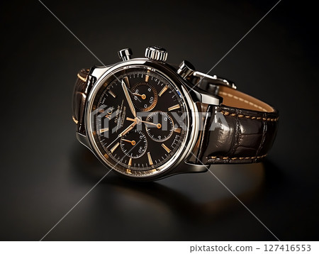 Luxury Chronograph Watch with Gold Accents and Leather Strap 127416553