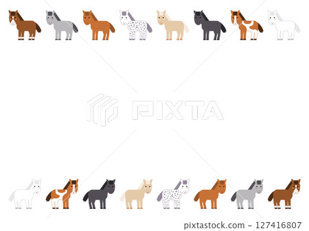 色彩鮮豔可愛的馬圖案框架插圖 127416807