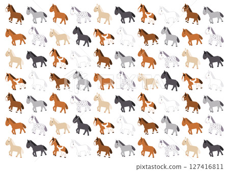 色彩鮮豔可愛的馬圖案插圖 127416811