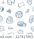 Hand drawn French cheeses seamless pattern 127417003
