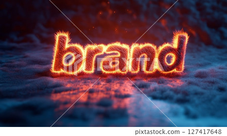 Three-dimensional letters spell out brand, emitting a vibrant glow in an artistic and imaginative environment filled with textures and colors Three-dimensional letters spell out brand, emitting a vibrant glow in an artistic and imaginative environment filled with textures and colors 127417648