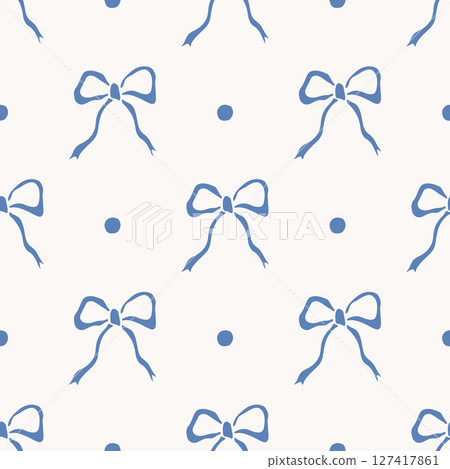 Hand drawn charming blue bows pattern Hand drawn charming blue bows pattern 127417861