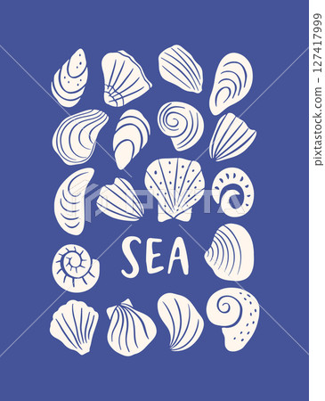 Hand drawn seashell poster Hand drawn seashell poster 127417999