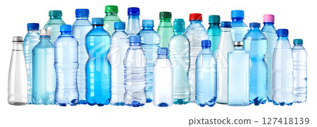 Different plastic water bottles showing variety of sizes and shapes Different plastic water bottles showing variety of sizes and shapes 127418139