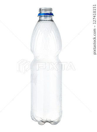 Empty plastic bottle isolated on white background showing recycling concept 127418151