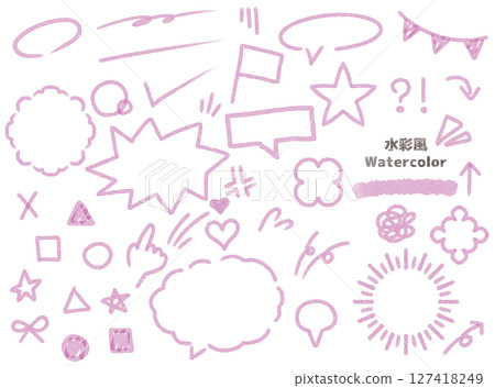 Hand-drawn speech bubble, fluffy, watercolor, decoration pop, red, set Hand-drawn speech bubble, fluffy, watercolor, decoration pop, red, set 127418249