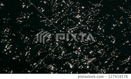 Water surface high contrast top view. Sun glare on water black and white edit. Background abstracted wallpaper texture Water surface high contrast top view. Sun glare on water black and white edit. Background abstracted wallpaper texture 127418576