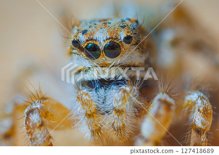 Jumping spider portrait - Yllenus arenarius, close up 127418689