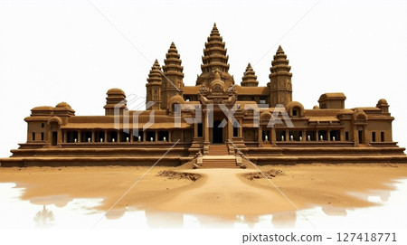 Elaborate sand drawing portrays the stunning Angkor Wat temple in Cambodia. The artwork reflects intricate details of the ancient structure, illustrating cultural heritage and artistic skill. Elaborate sand drawing portrays the stunning Angkor Wat temple in Cambodia. The artwork reflects intricate details of the ancient structure, illustrating cultural heritage and artistic skill. 127418771