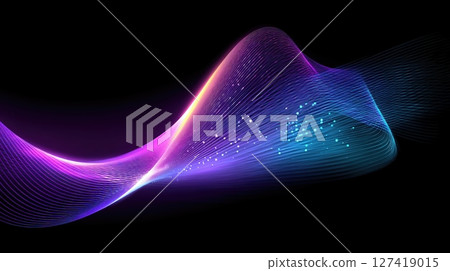 Wave Geometry Design in Synthwave Style With Pastel Colors on Dark Backdrop 127419015