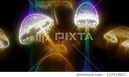 Glowing Fractal Mushrooms in Vibrant Colors Create an Enchanting Display on a Dark Background Glowing Fractal Mushrooms in Vibrant Colors Create an Enchanting Display on a Dark Background 127419021