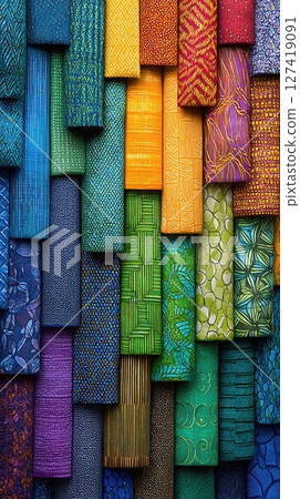 Vibrant Collection of Ethnic Patterned Fabrics Showcasing Intricate Designs and Colors 127419091