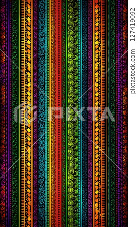 Ethnic Patterns Showcasing Vibrant Colors and Intricate Designs in a Bold Vertical Layout 127419092