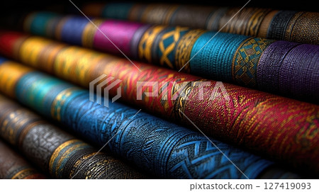 Colorful Ethnic Textures and Patterns in a Minimal Design Showcase Unique Craftsmanship and Artistry Colorful Ethnic Textures and Patterns in a Minimal Design Showcase Unique Craftsmanship and Artistry 127419093