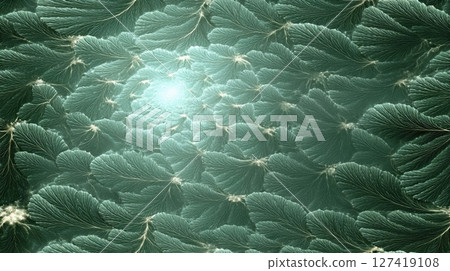 Fractal Plant Design With Intricate Green Leaf Patterns Radiating Light in a Serene Environment Fractal Plant Design With Intricate Green Leaf Patterns Radiating Light in a Serene Environment 127419108
