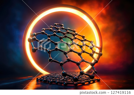 Intricate Arrangement of Carbon Atoms Illuminated by Vibrant Glow in a Striking Display 127419116
