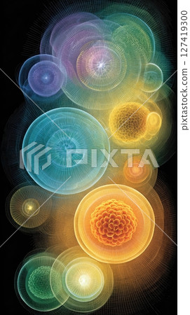 Visualization of Quantum World Showcasing Subatomic Particles and Their Interactions in Vivid Colors Visualization of Quantum World Showcasing Subatomic Particles and Their Interactions in Vivid Colors 127419300