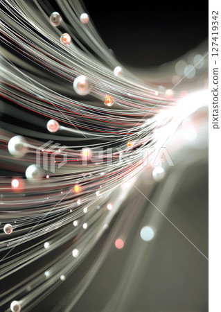 Futuristic circuit board showcasing nanotech details and glowing fiber optic threads across surface Futuristic circuit board showcasing nanotech details and glowing fiber optic threads across surface 127419342