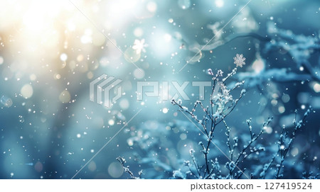 Abstract Winter Dusk with Soft Gradients and Falling Snowflakes in Serene Cold Light 127419524