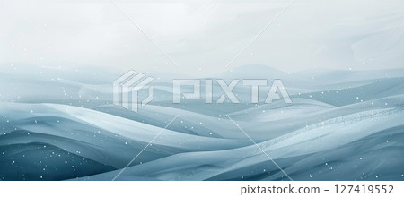 Serene Winter Landscape with Rolling Snowy Hills and Frost Textures for Print, Poster, Card Design 127419552