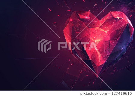 Abstract Valentine's Day Background with Geometric Neon Pink and Red Heart Shapes 127419610