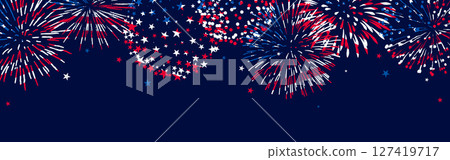 Fourth of July background, USA flag fireworks border 127419717