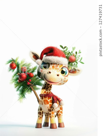 Funny giraffe in a Santa Hat with Christmas Tree: Cute Illustration for Holiday Celebrations and Christmas Cheer Funny giraffe in a Santa Hat with Christmas Tree: Cute Illustration for Holiday Celebrations and Christmas Cheer 127419731