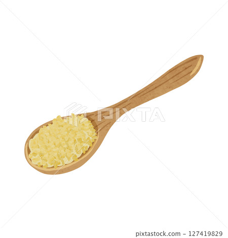 Wooden spoon and white sesame seeds watercolor hand-drawn illustration Wooden spoon and white sesame seeds watercolor hand-drawn illustration 127419829