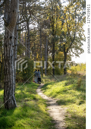 A dirt path in a forest A dirt path in a forest 127419911