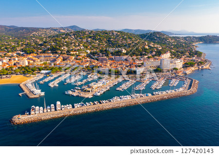 Drone view of the small town of Sainte-Maxime 127420143