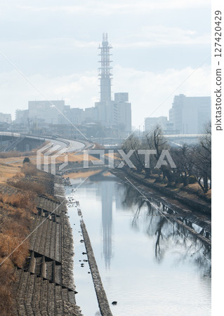 水戶市和櫻川的冬日早晨 127420429