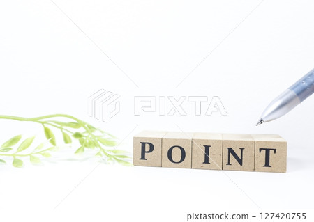 寫有「POINT」字樣的木塊,白色背景,寬闊的複製空間 寫有「POINT」字樣的木塊,白色背景,寬闊的複製空間 127420755