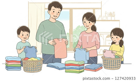 全家一起摺衣服：合作的日常場景 127420933