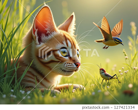 Face to face with nature. A stunning ginger cat demonstrates a moment of curiosity and stillness in the animal kingdom. 127421334