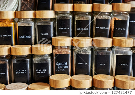 Many spices in a kitchen 127421477