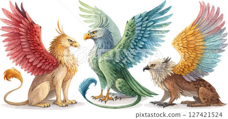 Three Watercolor Griffins 127421524
