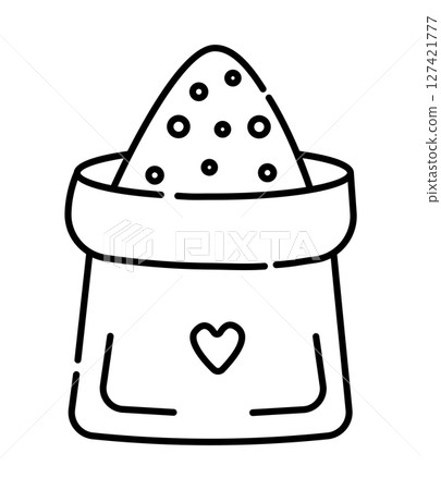 Sack of cereals, bag with flour. Black and white vector line illustration Sack of cereals, bag with flour. Black and white vector line illustration 127421777
