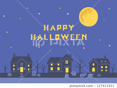 Halloween night residential area background Halloween night residential area background 127421831