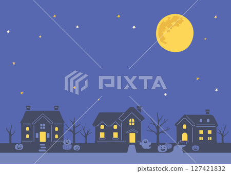 Halloween night residential area background Halloween night residential area background 127421832
