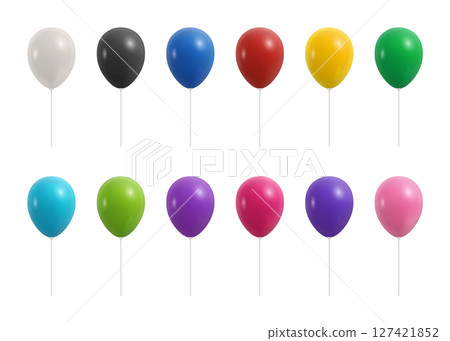 Vector 3d Realistic Colorful Balloon Icon Set, Isolated. Realistic Glossy Balloons in Red Blue Yellow Pink Green for Party, Celebration, Birthday Design. Balloon Clipart Elements, Icons for Event 127421852