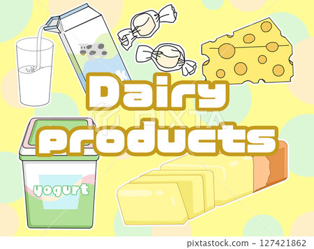 乳製品插圖(附英文文字和背景) 乳製品插圖(附英文文字和背景) 127421862
